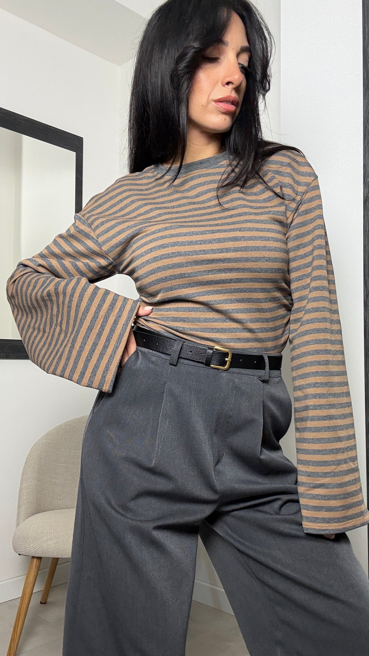 Longsleeve a righe e arricciature