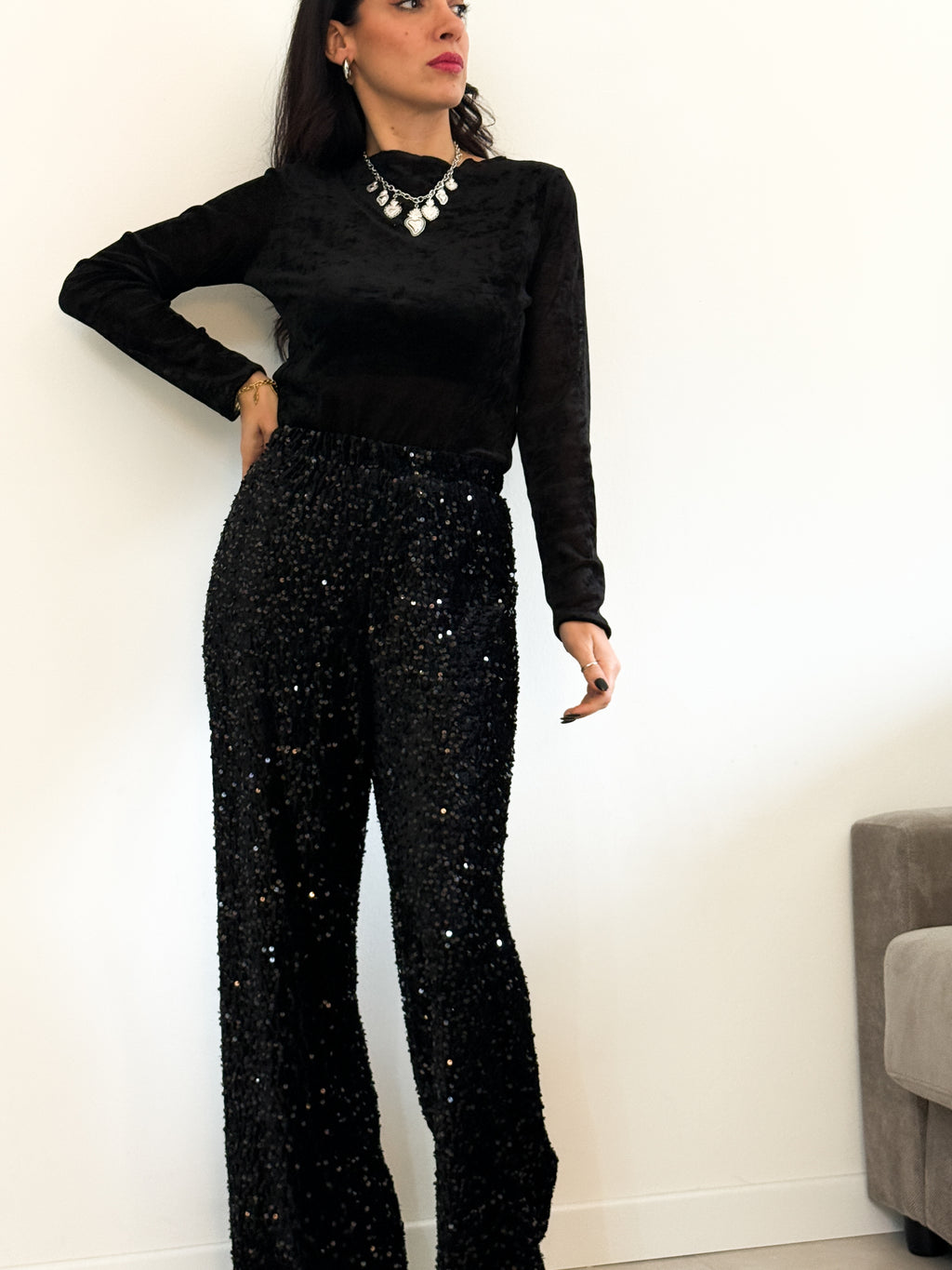 Pantalone palazzo paillettes