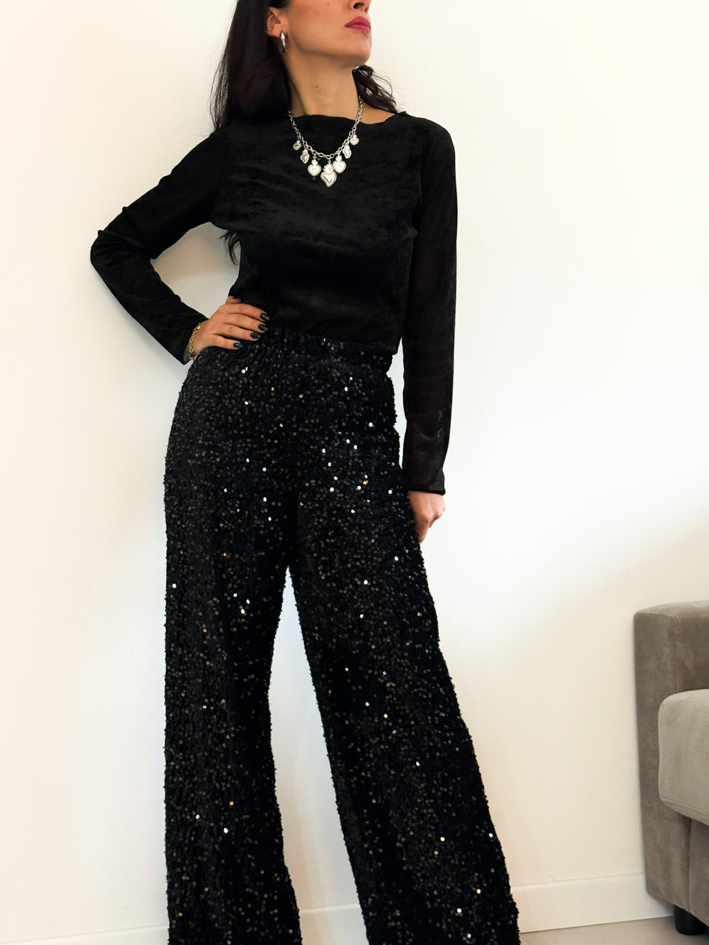Pantalone palazzo paillettes