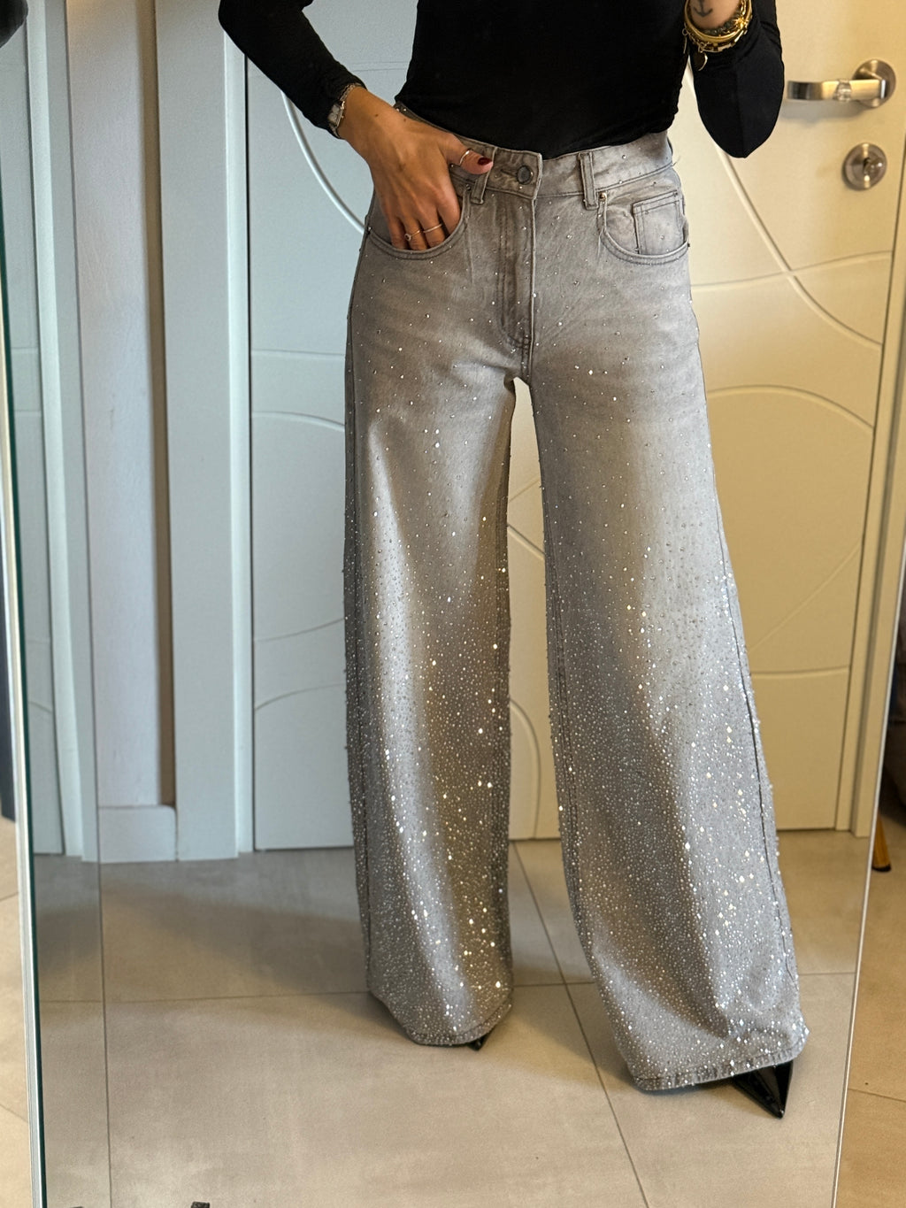 Jeans strass wide leg
