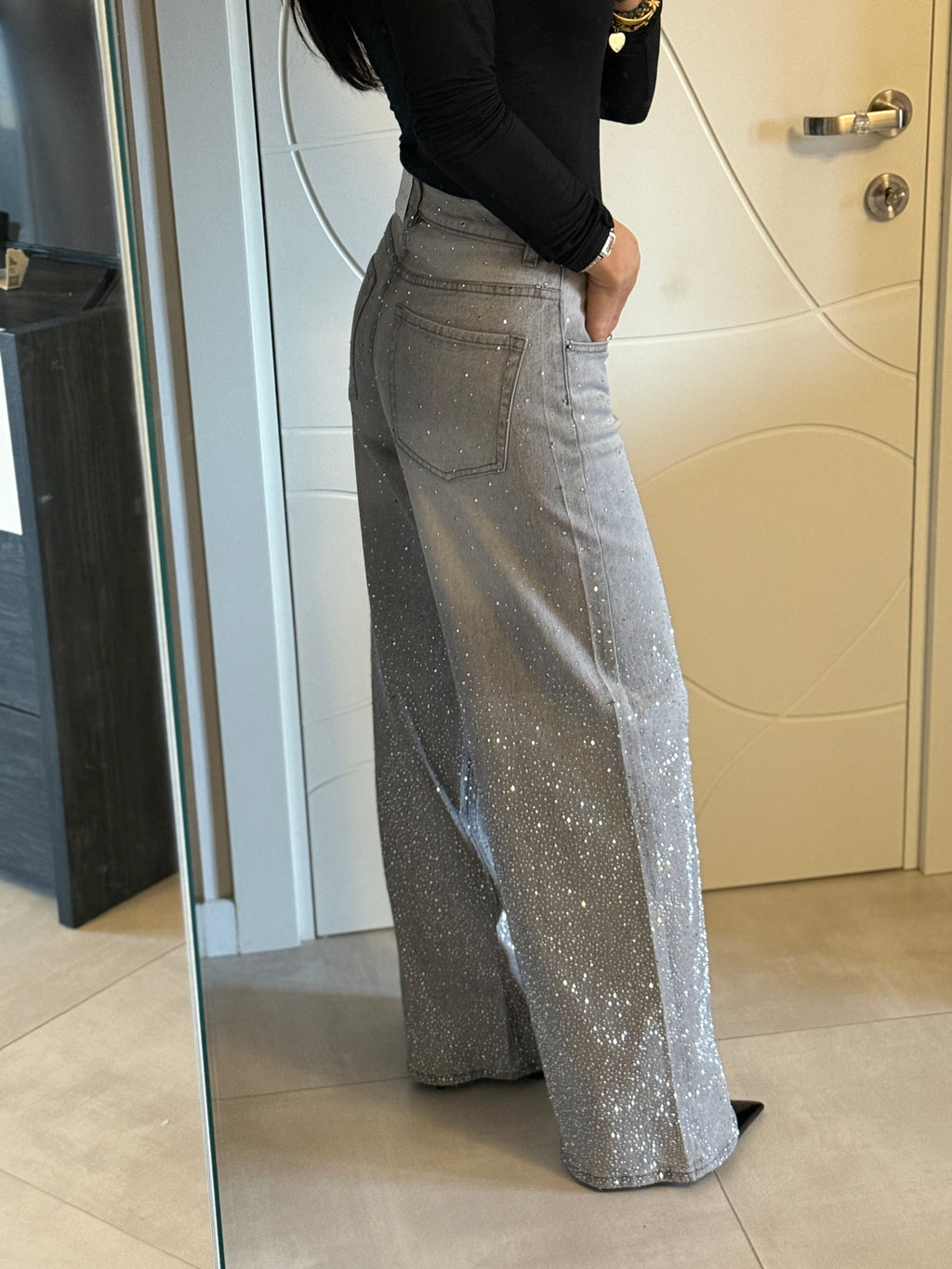 Jeans strass wide leg