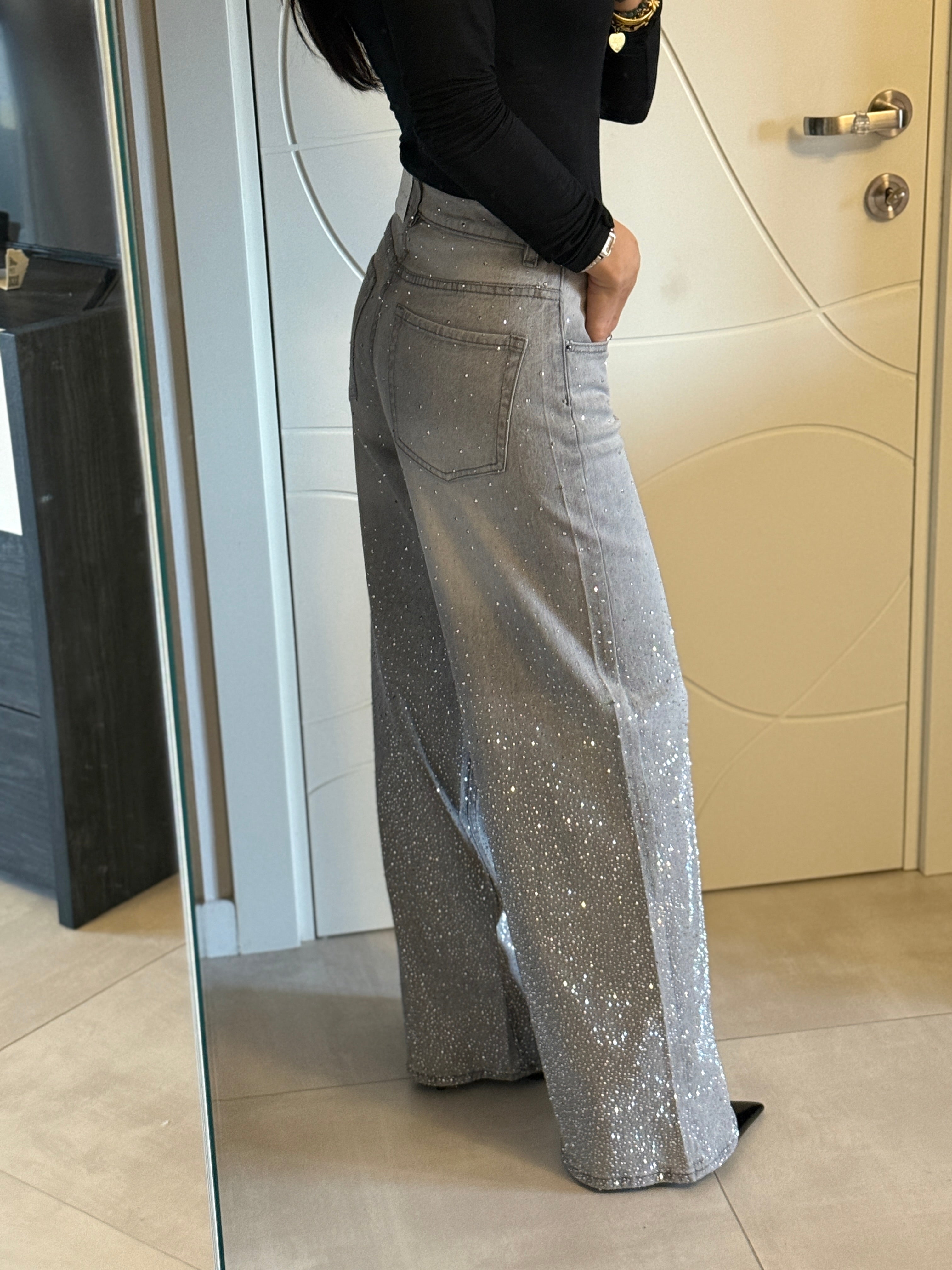 Jeans strass wide leg